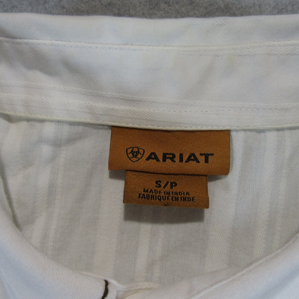 Ariat Mens Pearl Snap Western Shirt S Small White Embroidered 100% Cotton Pocket - Picture 5 of 10